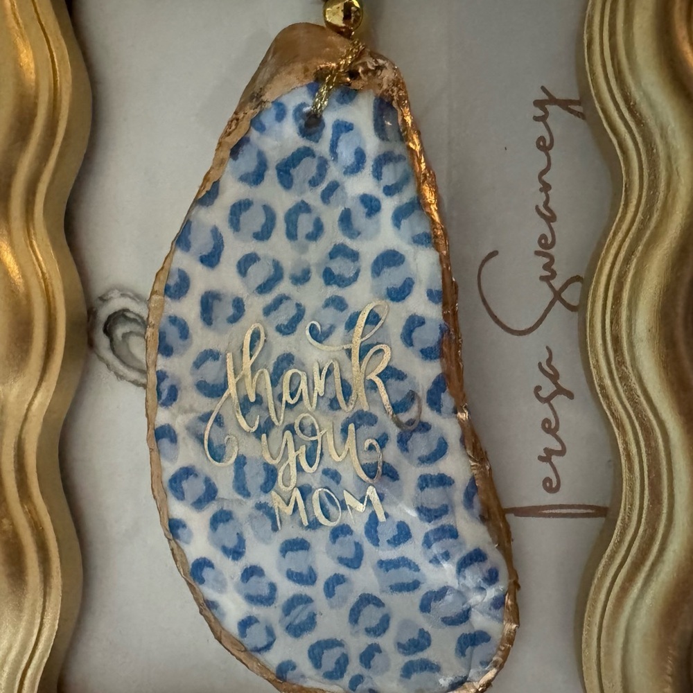 Oyster Shell Leopard Print Blue and Gold Wine Ornament
